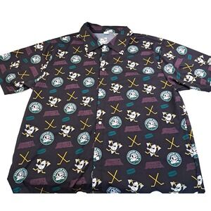 Mighty Ducks Shirt Mens XL Hockey Button Up Short Sleeve All Over Print‎